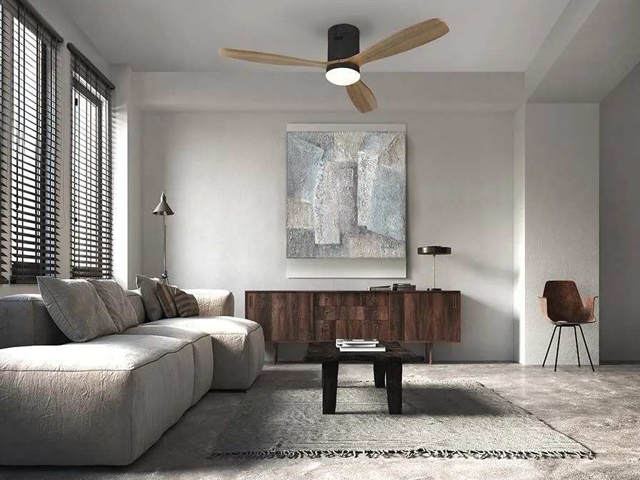 Lustra LED cu Ventilator si telecomanda Siroco D-132cm negru/nuc