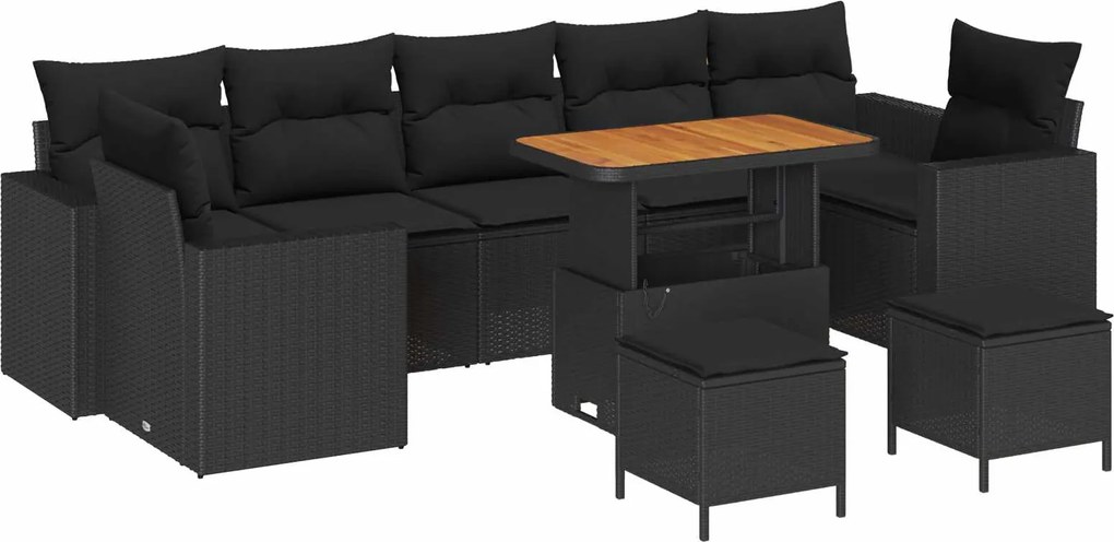 vidaXL Set de canapele pentru grădină 10 pcs Negru poliratan