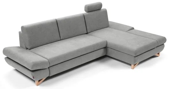 Colțar tapițat extensibil AVESTA, formă L, partea dreaptă, gri, cu spațiu de depozitare