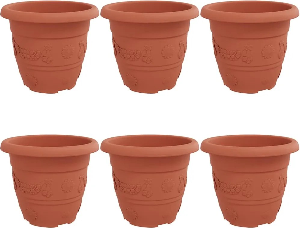 vidaXL Ghiveci rotund pentru flori 6 pcs Roșu cărămidă Ø 26 x 21.5 cm