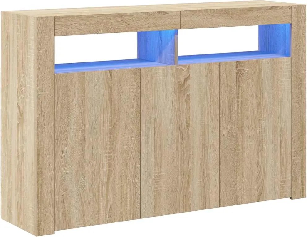 vidaXL Servantă cu lumini LED, stejar Sonoma, 115,5x30x75 cm