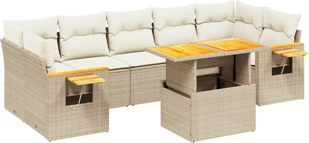 vidaXL Set canapele de grădină, 8 piese, cu perne, bej, poliratan