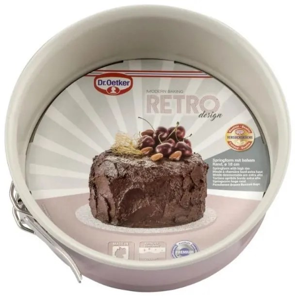 Tava pentru tort Dr.Oetker Retro 4650, 18x7.5 cm, Acoperire ceramica antiaderenta, Otel carbon, Roz