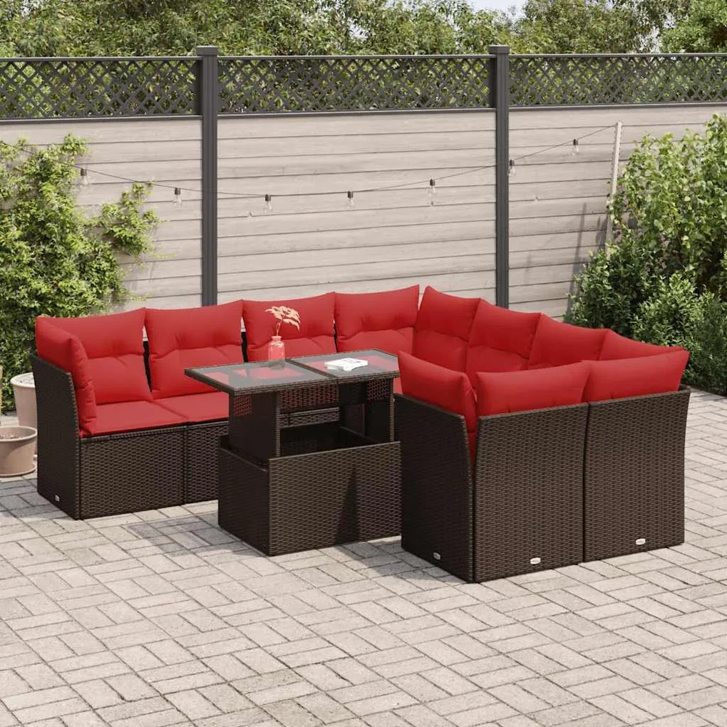 vidaXL Set canapele de grădină cu perne, 9 piese, maro, poliratan