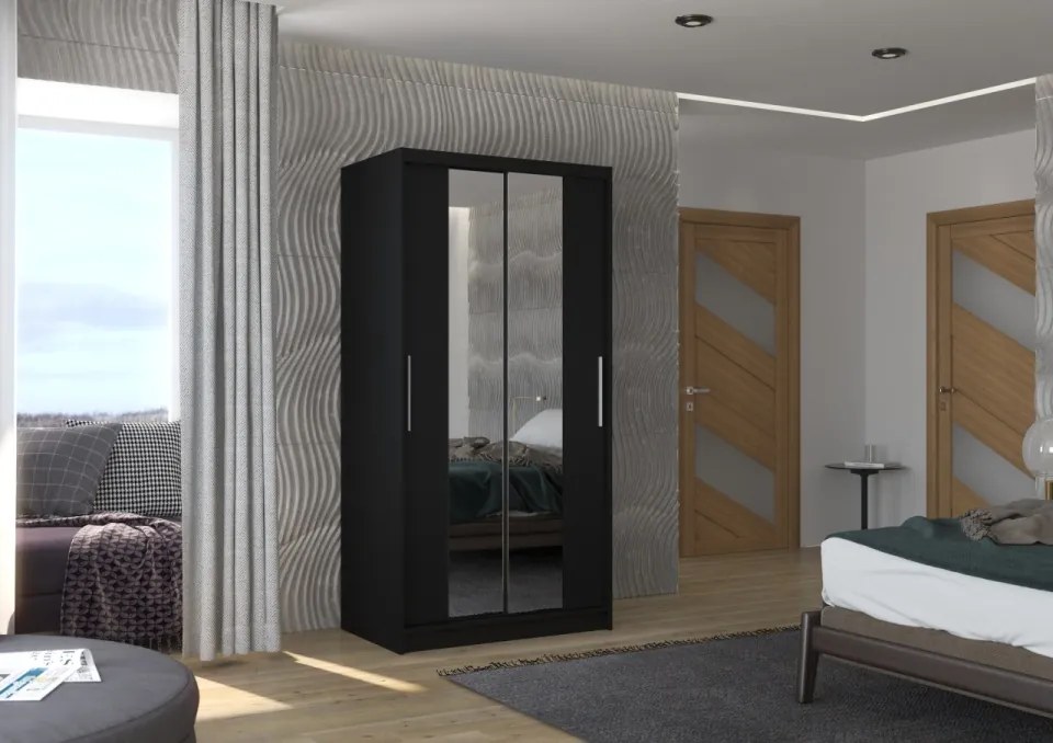 Dulap cu usi glisante si oglinda 100x200 cm, Dragonis, ADRK Furniture (Culoare: Alb / Sonoma)