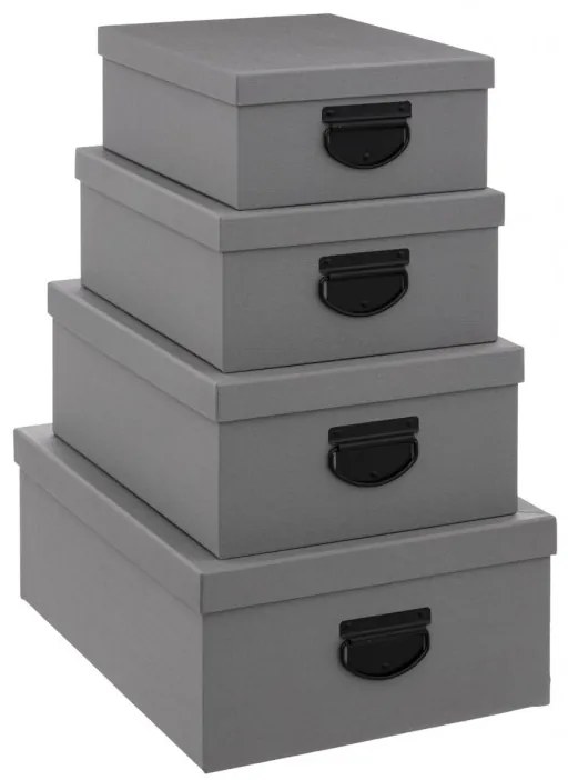 Set 4 cutii depozitare Sortier Grey, 28 x 22 x H 11 cm, 30.5 x 24 x H 12.5 cm, 35 x  26 x H.14 cm, 39.5x 30 x H 16 cm