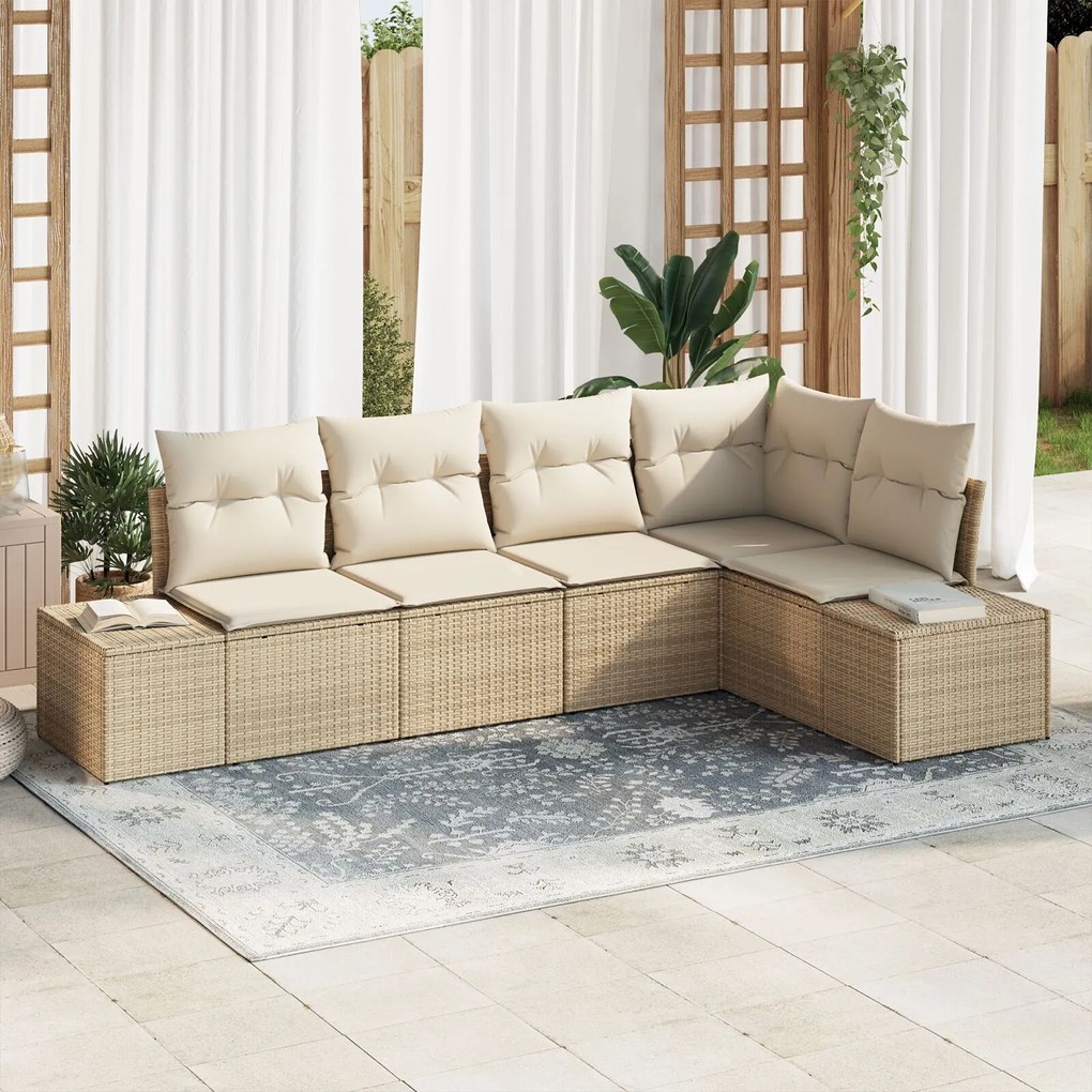vidaXL Set de canapele pentru grădină 5 pcs Bej Rattan poli