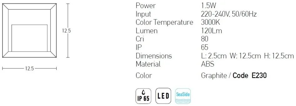 Aplica LED de perete pentru iluminat exterior, IP65 Samira grafit