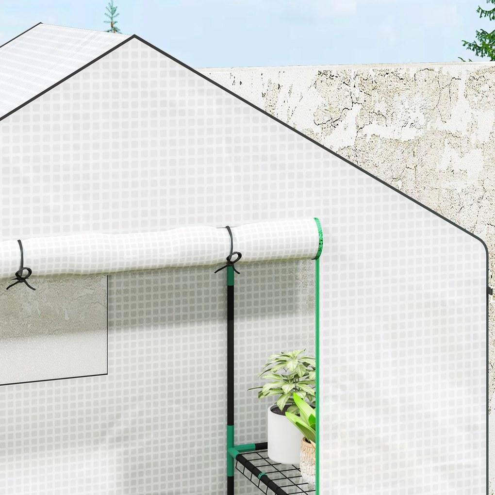 Outsunny Seră de grădină cu 1 ușă, 2 ferestre și 2 rafturi în formă de U pentru legume, plante, flori, copertină PE 140x73x190 cm | Aosom Romania