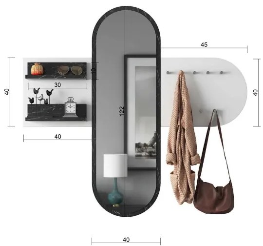 Oglindă de perete RANI 125x120 cm alb/negru