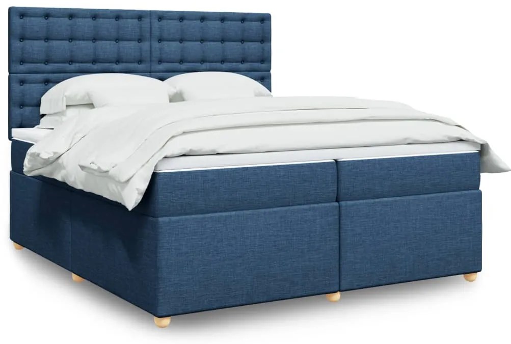 vidaXL Pat box spring cu saltea, albastru, 200x200 cm, textil
