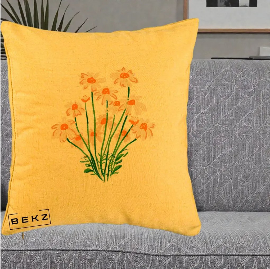 Perna Decorativa Margarete Camp, 40x40 cm, Galben, Husa Detasabila, Perna Inclusa, BEKZ®