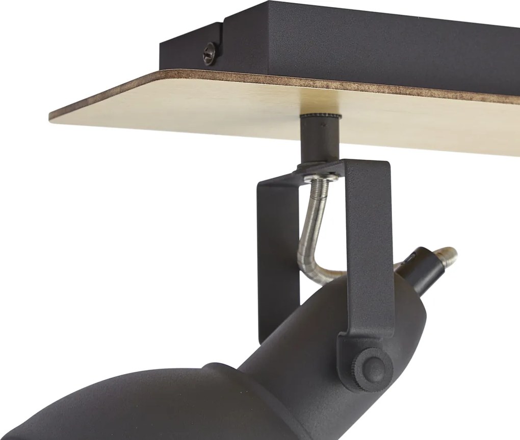 Spot de tavan negru cu lemn cu 2 lumini rotativ și înclinabil - Jakub