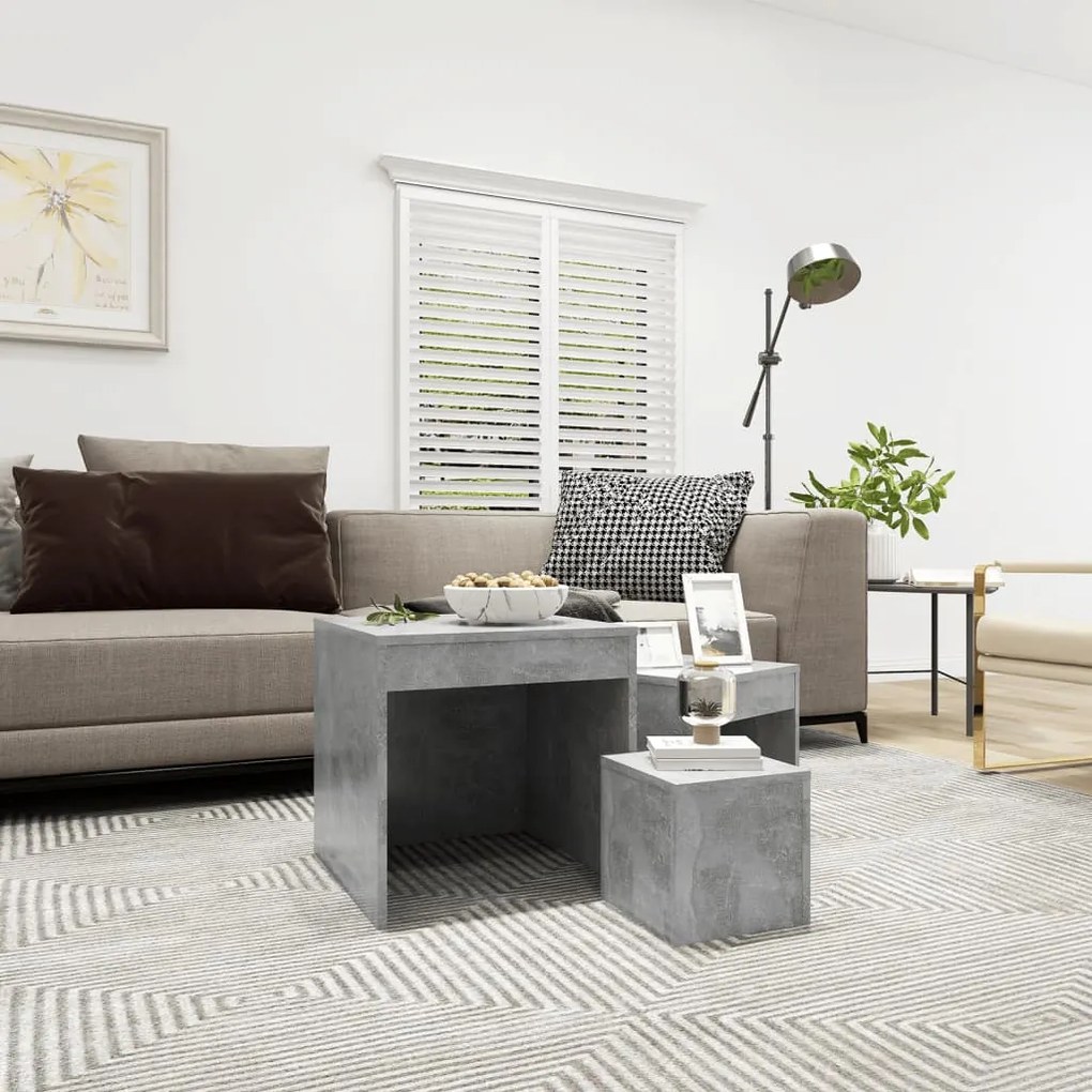 vidaXL Mese suprapuse, 3 buc., gri beton, lemn prelucrat