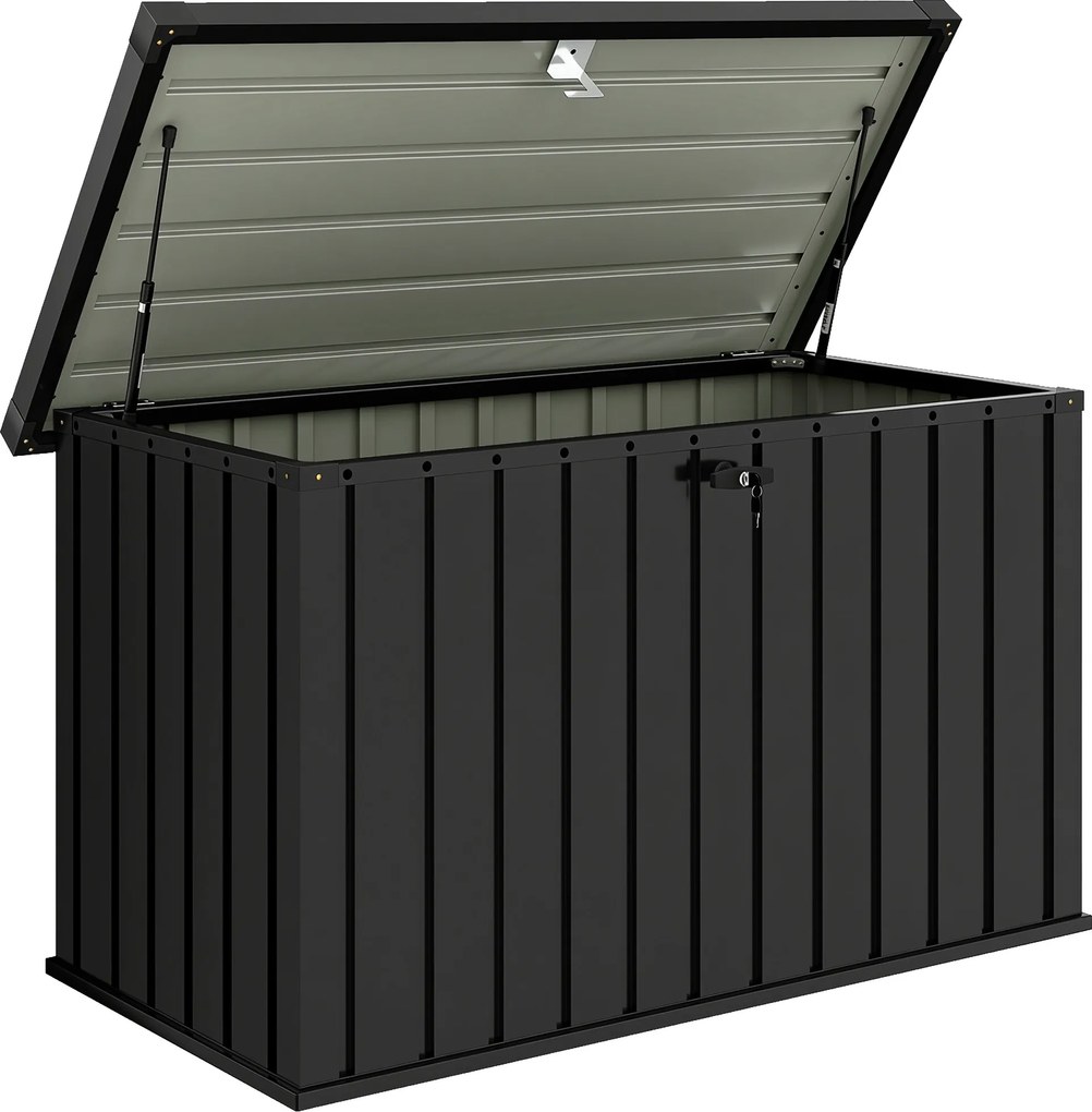 Outsunny Ladă de Depozitare Exterior 400L din Oțel Zincat, cu Încuietoare și 2 Chei, 124 x 66 x 72 cm, Negru | Aosom Romania