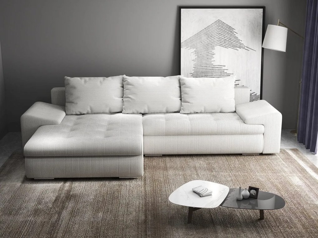 Colțar extensibil dumonde cu ladă de depozitare si sezut confortabil din spuma high-density, Leonardo Zoom Crem 260x185 cm