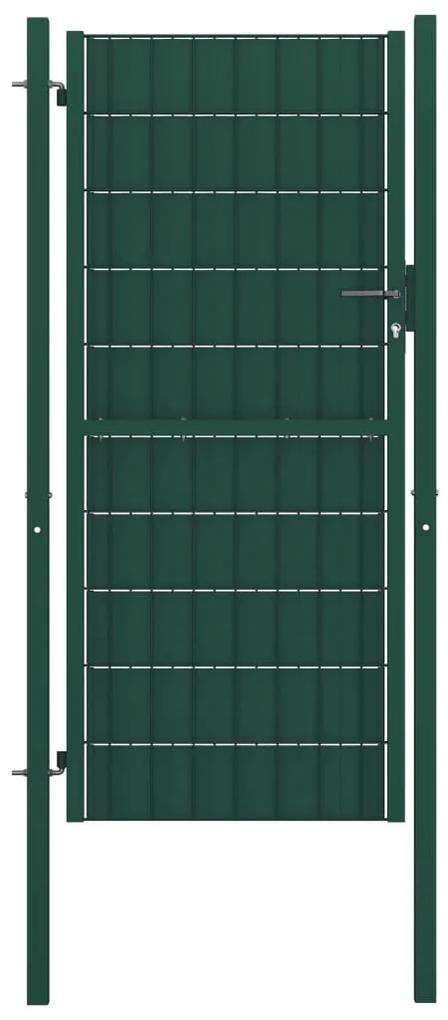 Poarta de gard, verde, 100x204 cm, PVC si otel Verde, 100 x 204 cm