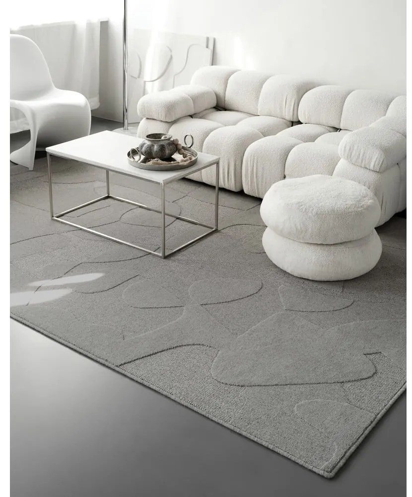 Covor gri din lână 200x300 cm Morphic Botanica – Agnella