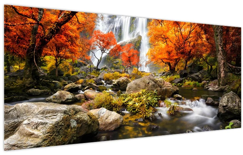 Tablou - Cascade în peisaj de toamnă, portocaliu (120x50 cm)