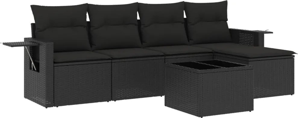 vidaXL Set mobilier de grădină cu perne, 6 piese, negru, poliratan