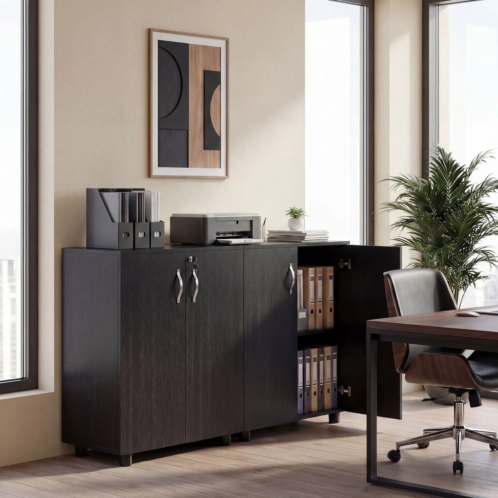 Vinsetto Dulap pentru Documente, cu Încuietoare, 2 Uși și Raft Interior, 80x40x80 cm, Negru | Aosom Romania