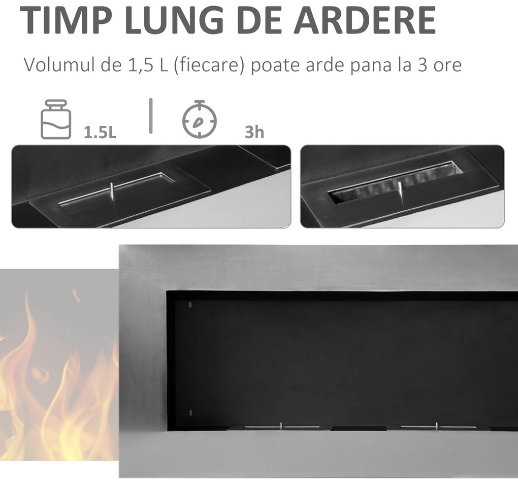 HOMCOM Semineu pe Bioetanol incalzitor Realizat din Inox cu 2 Arzătoare, aparat de incalzire ecologic 110x54x14cm  Aosom |Romania