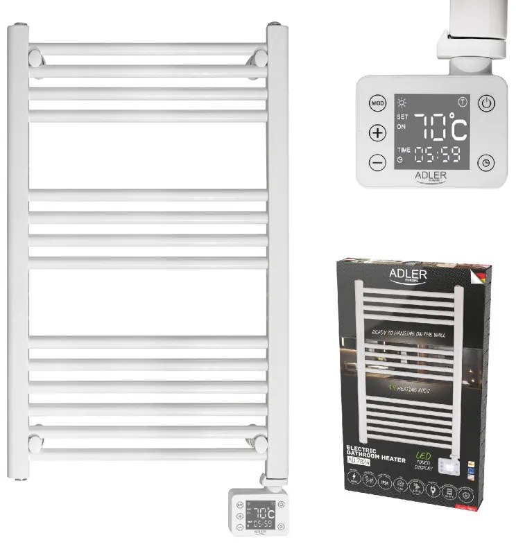 Calorifer pentru baie Adler AD 7824, 600W, 13 elementi, Panou de control LED, IP24, Alb
