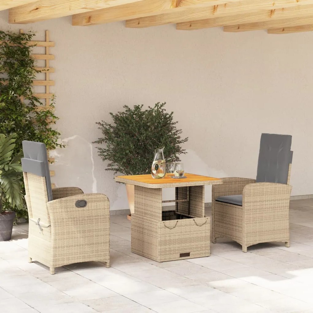 vidaXL Set mobilier de grădină cu perne, 3 piese, bej, poliratan