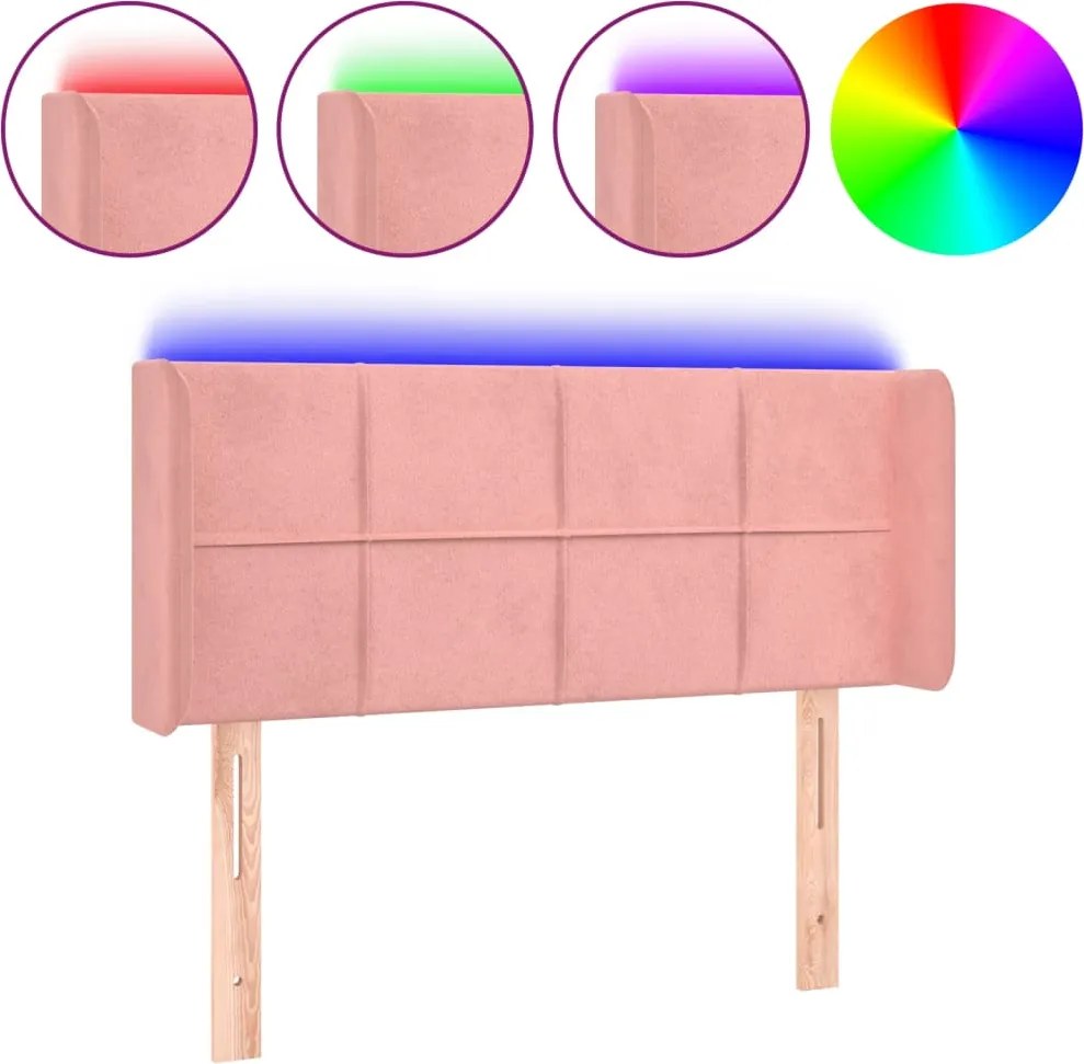 vidaXL Tăblie de pat cu LED, roz, 103x16x78/88 cm, catifea