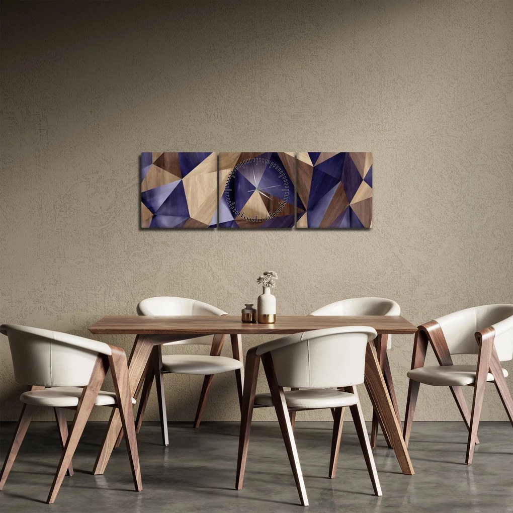 Tablou - 3D triunghiuri de lemn (cu ceas) (90x30 cm)