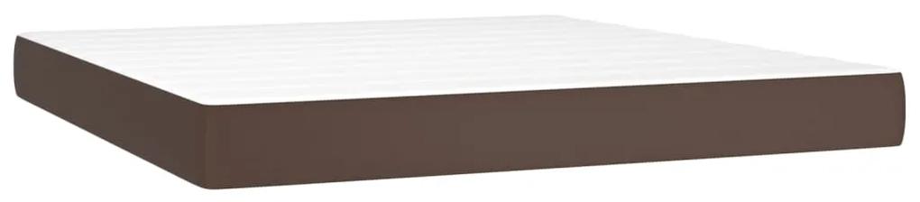 Pat box spring cu saltea, maro, 160x200 cm, piele ecologica Maro, 160 x 200 cm, Design simplu