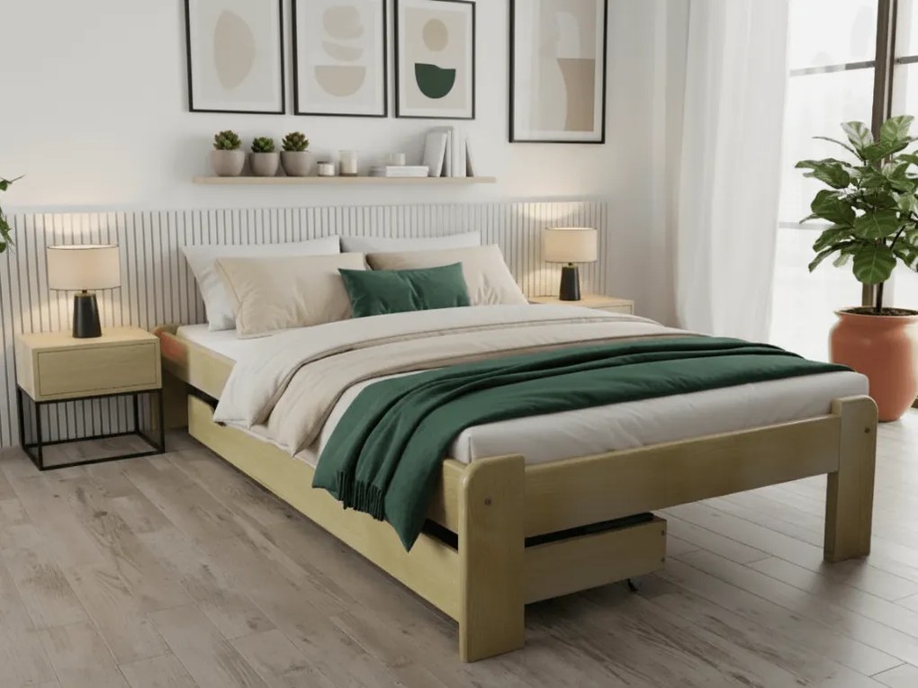 Pat de o persoana ADA 80x200 cm, pin Saltele: Fara saltea, Somiera pat: Cu lamele drepte