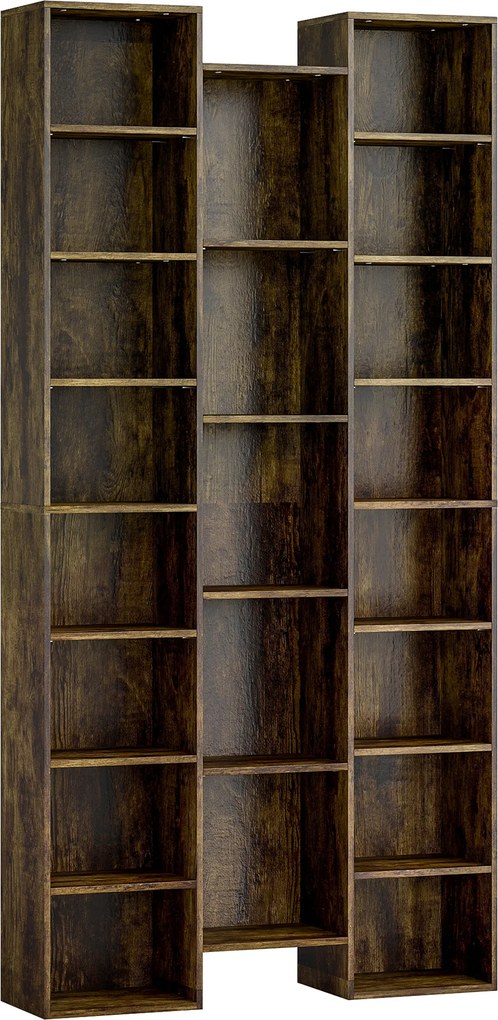 HOMCOM Bibliotecă modernă din lemn înaltă 181 cm cu 21 de compartimente și 10 rafturi reglabile, Maro Rustic | Aosom Romania