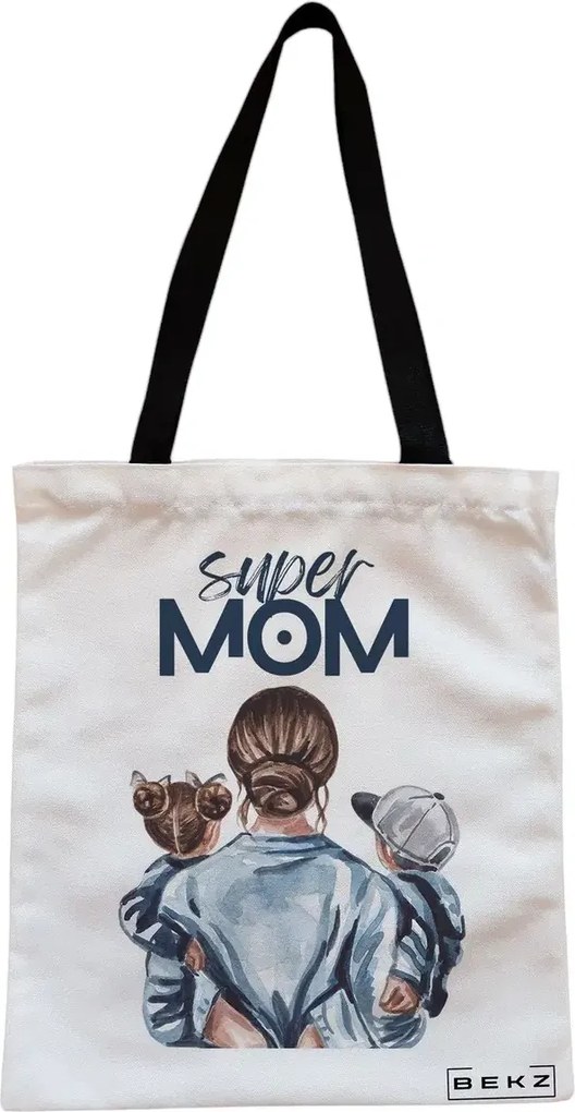 Sacosa de Panza pentru Cumparaturi, Geanta Tote, model Super Mom, Cu fermoar, 38x34.5 cm, Alba, BEKZ®