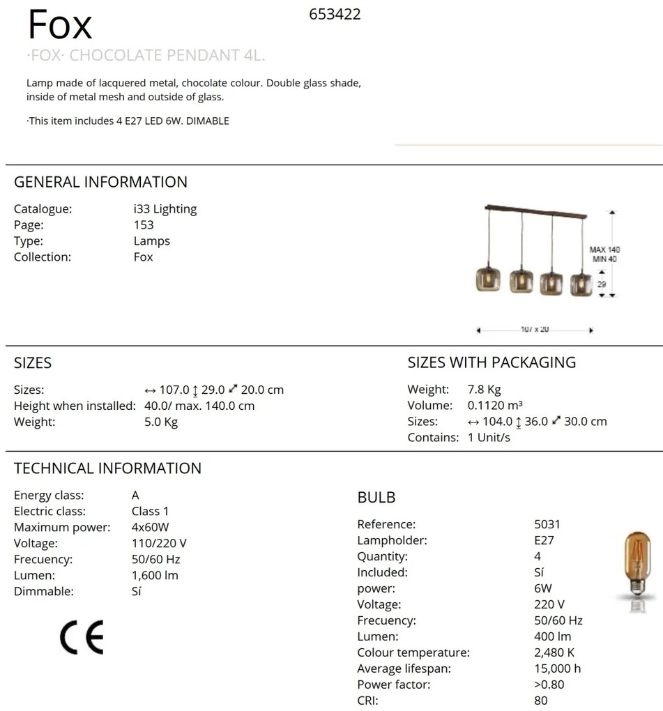 Lustra moderna cu 4 pendule Fox 4L SV-653422