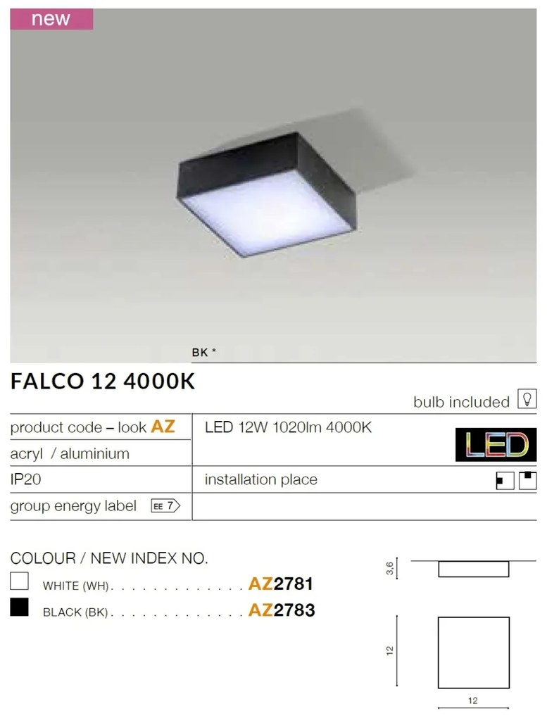 Plafoniera LED design slim FALCO 12 4000K alba
