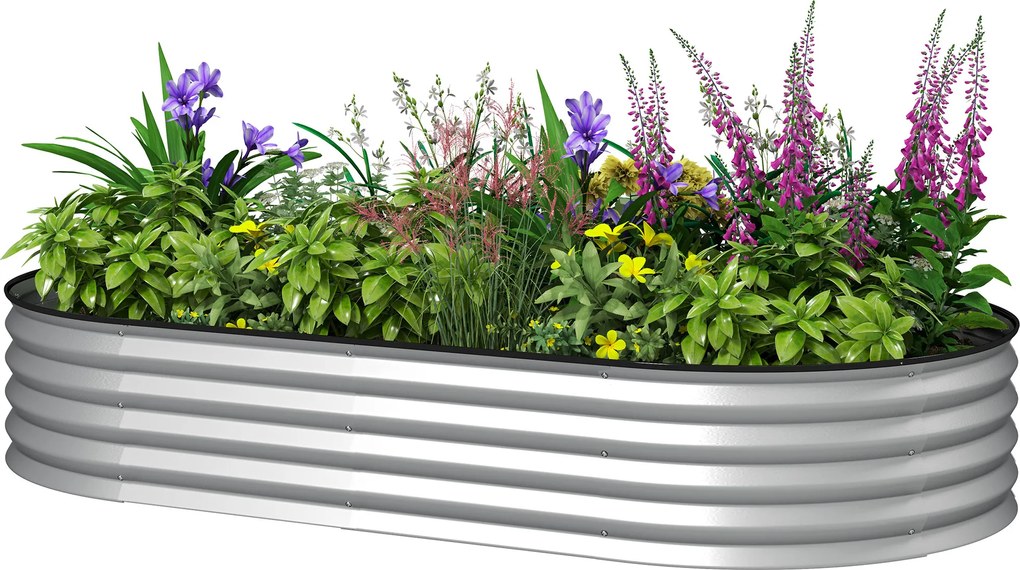 Outsunny Jardinieră ridicată din oțel galvanizat pat de grădină bordură cauciuc 181 x 93 x 30 cm argintiu | Aosom Romania