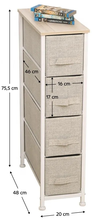 Comodă cu sertare din material textil OFELIA, albă