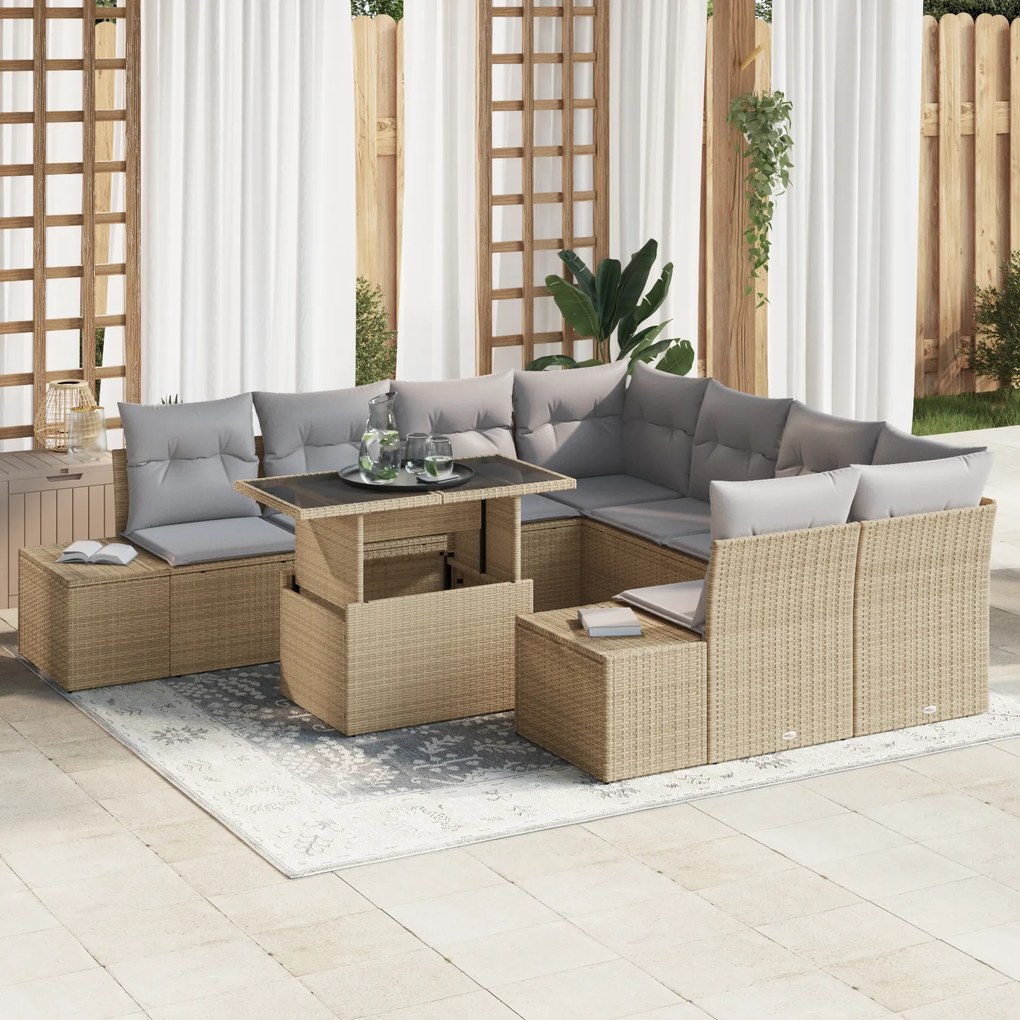 vidaXL Set de canapele pentru grădină Manual 9 pcs bej și gri deschis