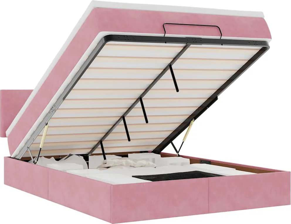 vidaXL Cadru de pat otoman cu saltea roz 140x200cm catifea