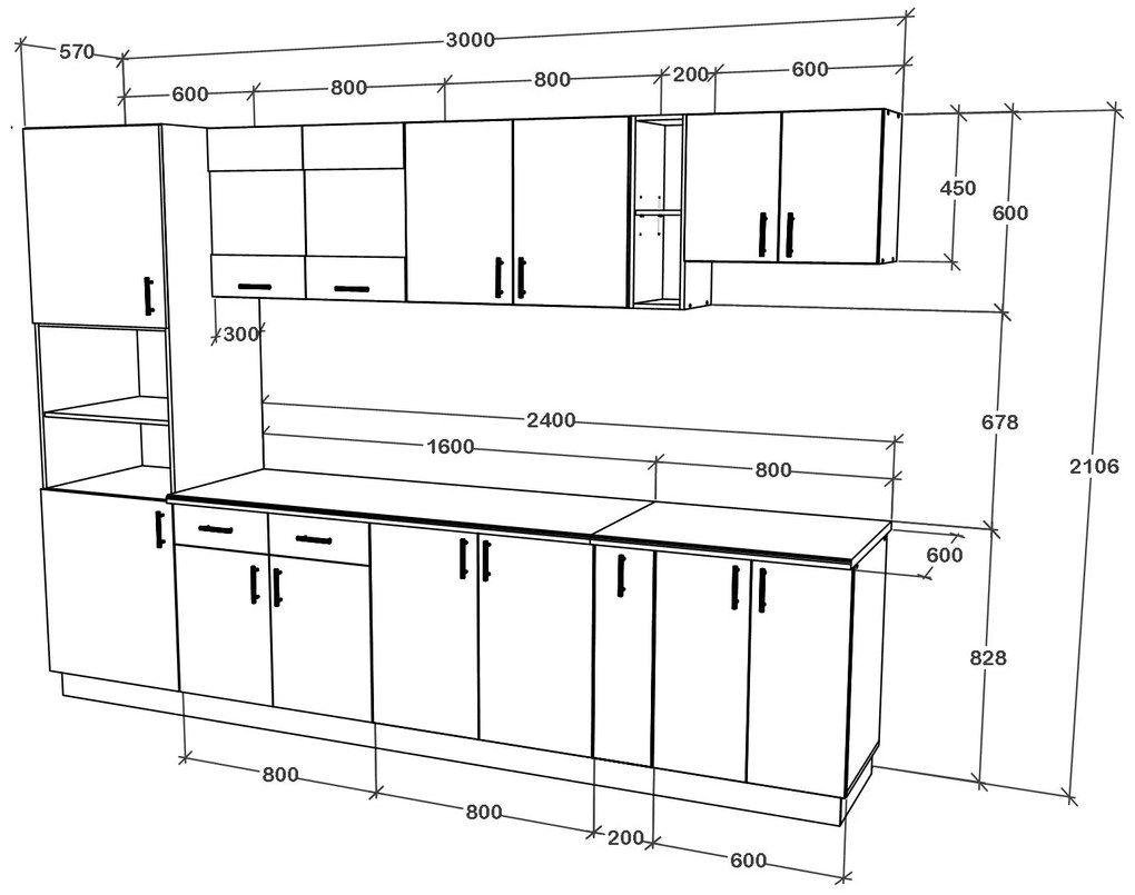 Set Bucatarie Karo V26, Gri Lucios/Alb, MDF, Blat Thermo 28 mm, L 300 cm