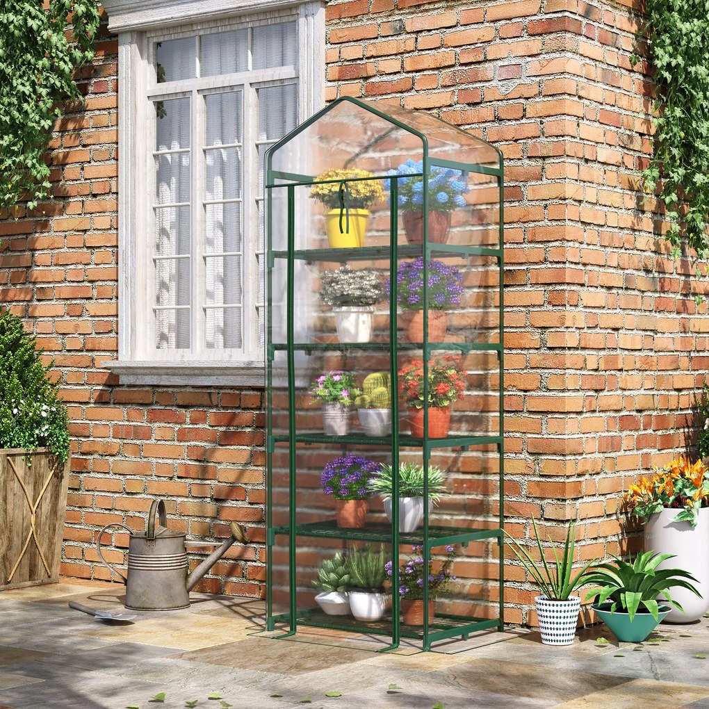 Mini Sera de Gradina si Terasa cu 5 Etajere pentru Plante Gradina de Legume, fructe, ierburi din Otel si PVC, 69x49x193cm Outsunny | Aosom Romania