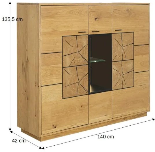 Comoda Bar Urbano Oak Cu 3 Usi, Stejar Rustic Si Negru, 140 Cm