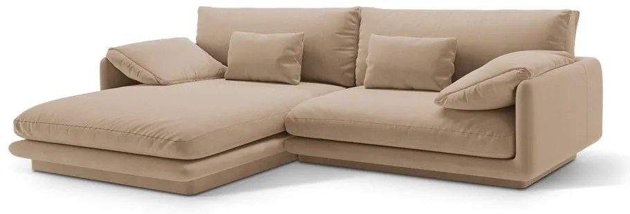 Colțar bej cu tapițerie din catifea (cu colț pe partea stângă /cu șezlong) Torino – Micadoni