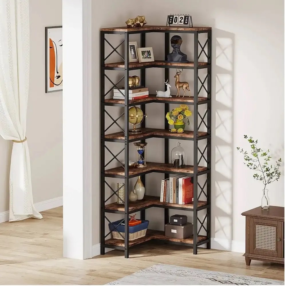 Biblioteca pentru colt din metal si pal melaminat 200x60x60x24 cm