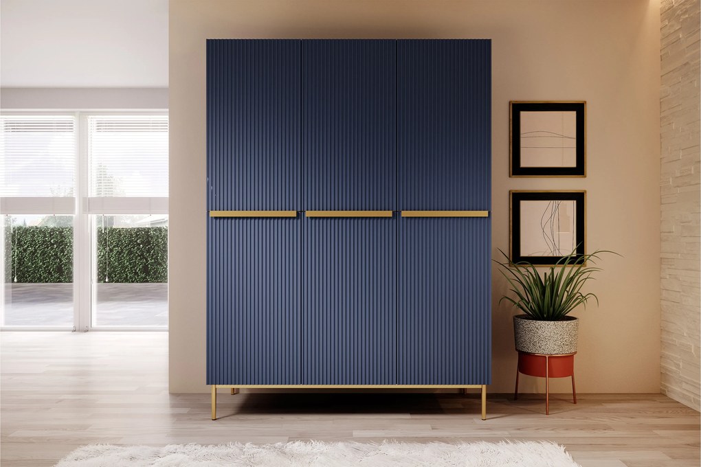 Dulap Nicole 150 cm - MDF albastru marin / picioare aurii