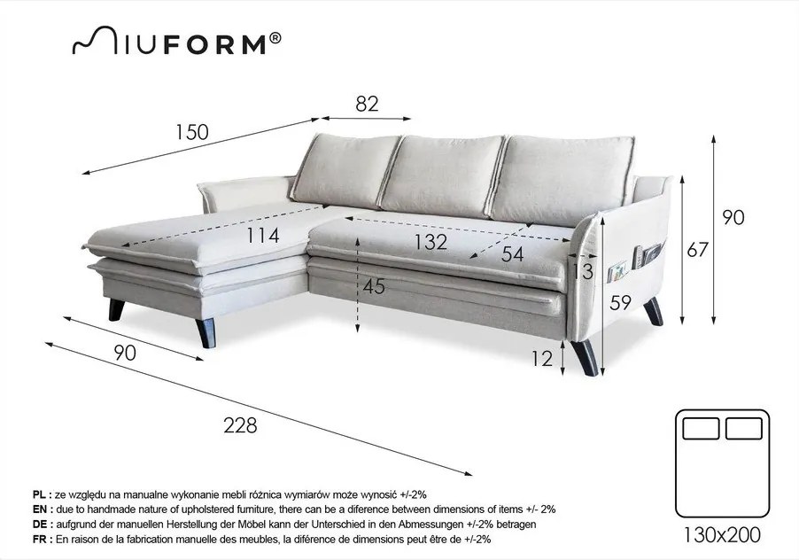 Colțar extensibil cu șezlong pe partea stângă Miuform Charming Charlie, gri închis