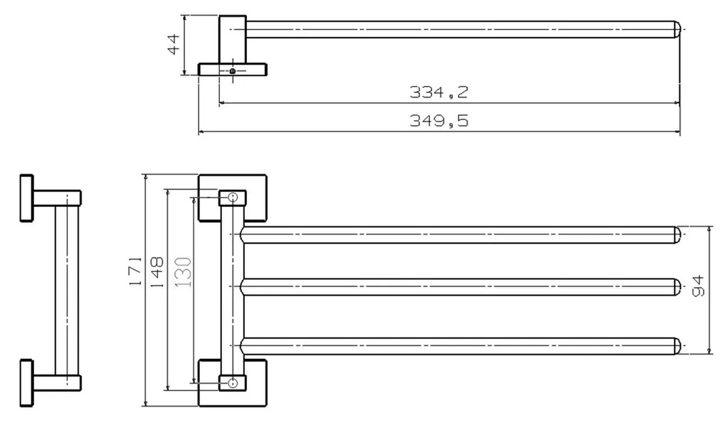 Suport triplu pentru prosoape AQUALINE 1416-16 Apollo, argintiu