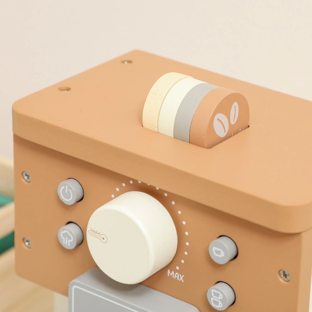 AIYAPLAY Set de joacă cu mașină de cafea din lemn, pentru copii de 3 ani cu accesorii, Maro | Aosom Romania