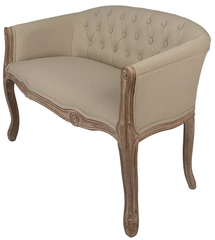 Banchetă shabby chic 2 locuri, cu spătar, bej, stofa, 104x55x70 cm